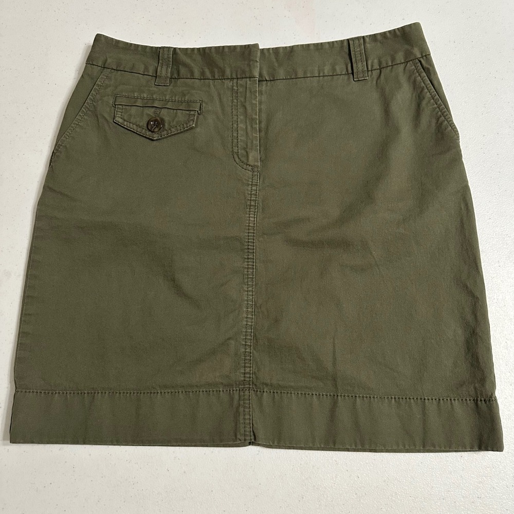 Ann Taylor Utility Mini Skirt Cotton Stretch Twill Olive Green Gorpcore 8